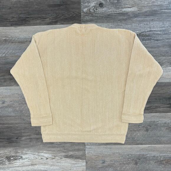 Vintage 90s Chaps Ralph Lauren Cream Mens L Hand Framed Herringbone Knit Sweater - Picture 3 of 9